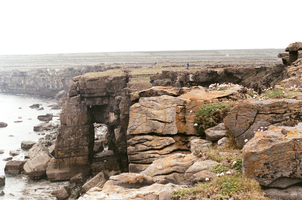 Views of cliffs on Inis Mór (Inishmore), the Aran Islands. Shot in 35mm film.