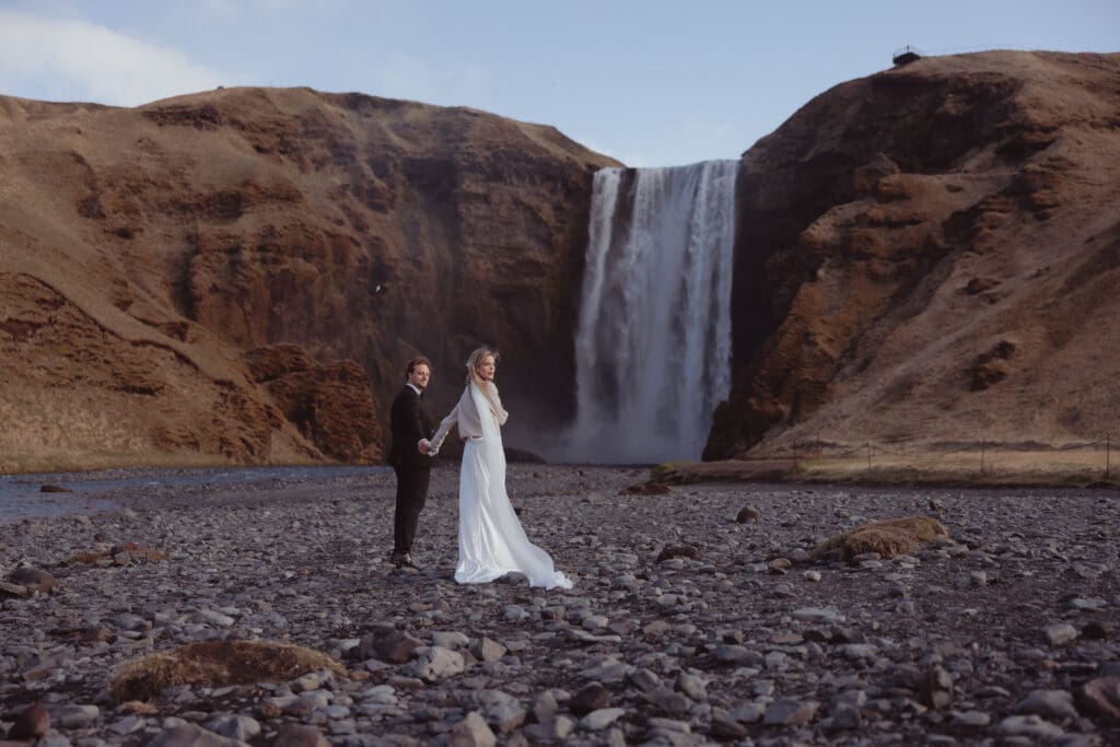 Skogafoss waterfall Iceland elopement.