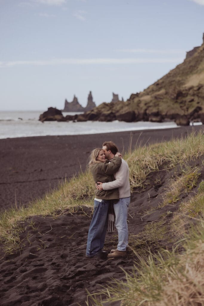 Víkurfjara Beach Iceland engagement photos.