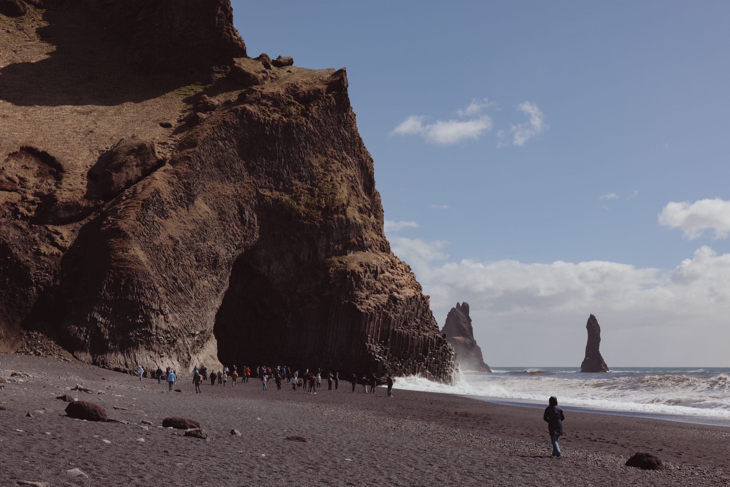 Reynisfjara Beach basalt columns in Iceland.