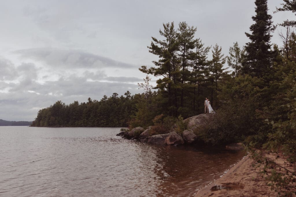 Couple portraits on the Jack Pine Trail, Achray Campground.