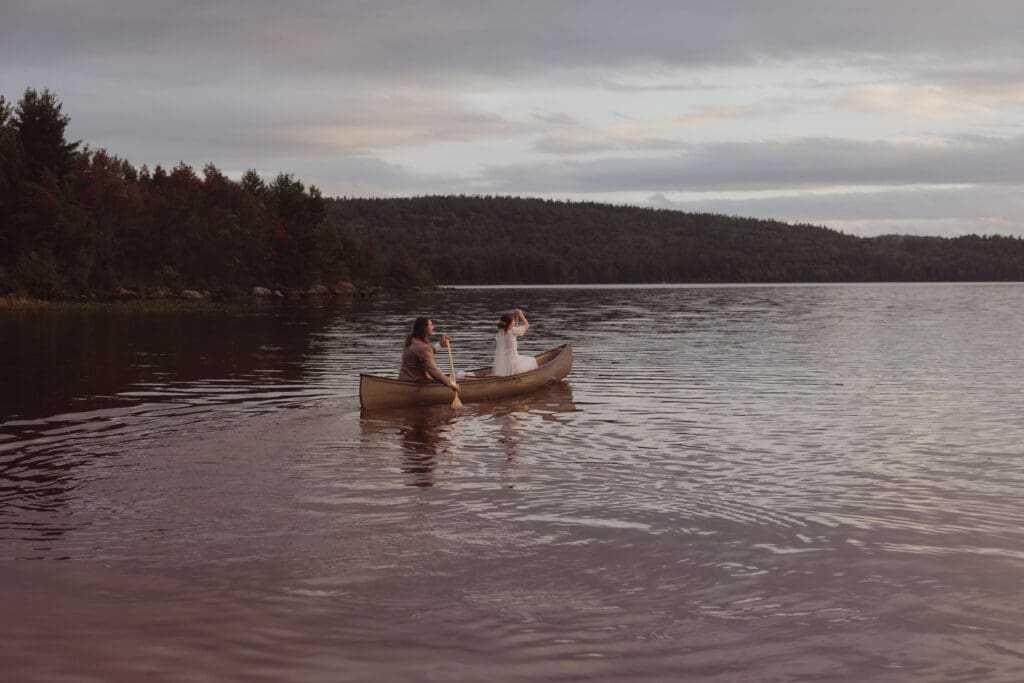 Elopement portraits in a canoe at Algonquin Park.